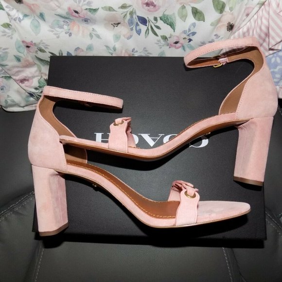 COACH Peony (Pink) Suede Sandal Heel NEW - Picture 3 of 6